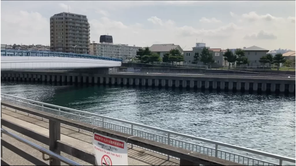 大蔵海岸の朝霧川河口の釣りポイント：橋方向