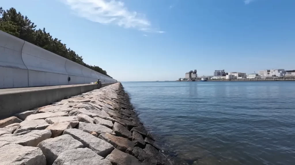 南芦屋浜西護岸湾岸線南の釣りポイントの南方向