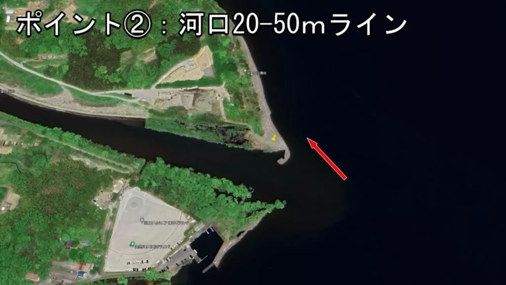 安曇川河口のポイント②の空撮：Googleから引用