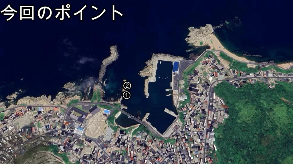 間人港の外側防波堤の今回の釣りポイント