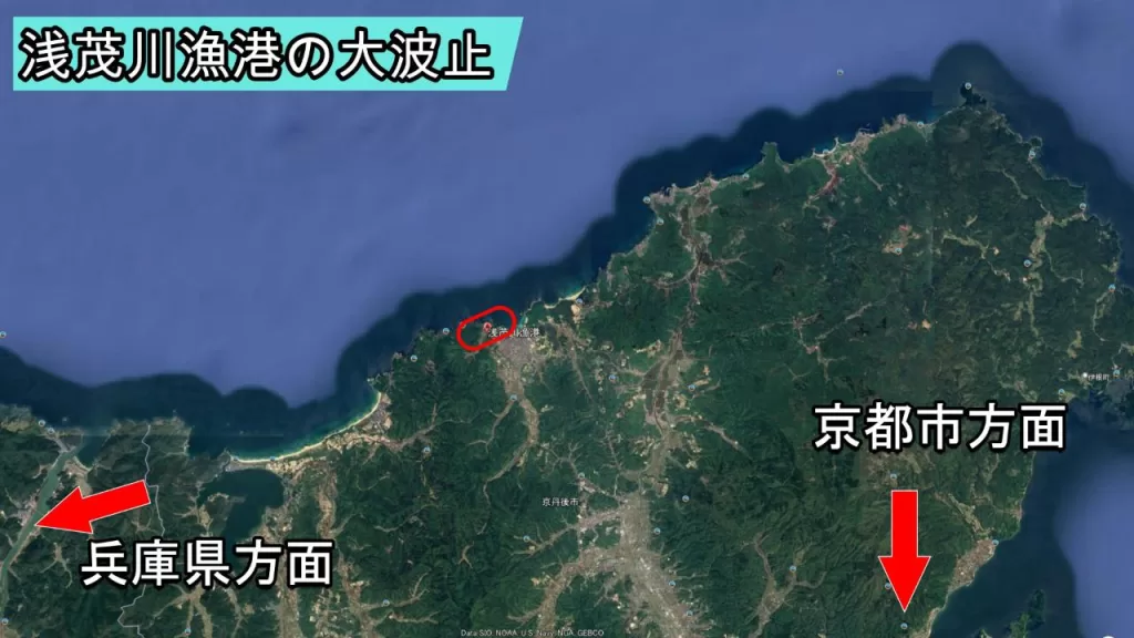 浅茂川漁港の大波止釣り場の大まかな地図